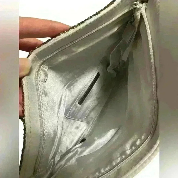 BANANA REPUBLIC grey silver Beaded Satin Fold-Over Clutch Bag - Picture 7 of 12